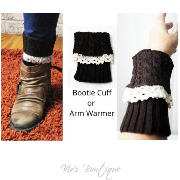 Grey Boot Cuff Leg Arm Warmer Lace Trim - Picture 6 of 6
